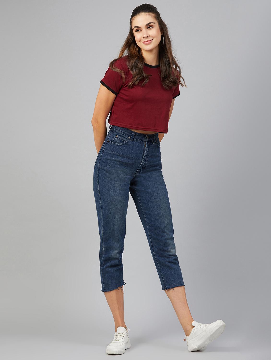 round neck solid crop tee - 17557340 - Standard Image - 3
