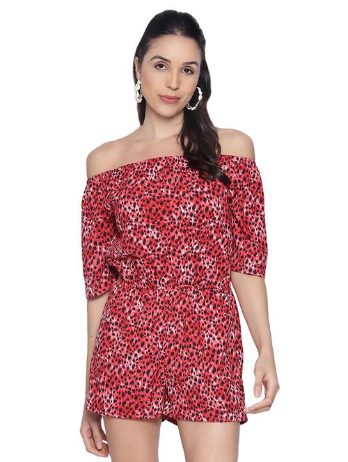 off shoulder printed romper - 17557554 - Standard Image - 0