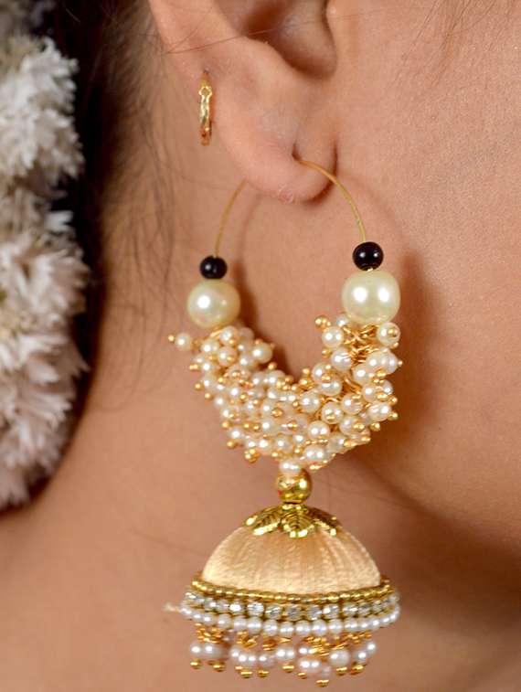 gold cotton blend jhumka earring
