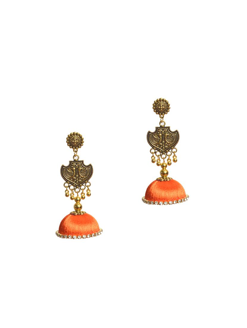 orange cotton blend jhumka earring - 17557682 - Zoom Image - 0