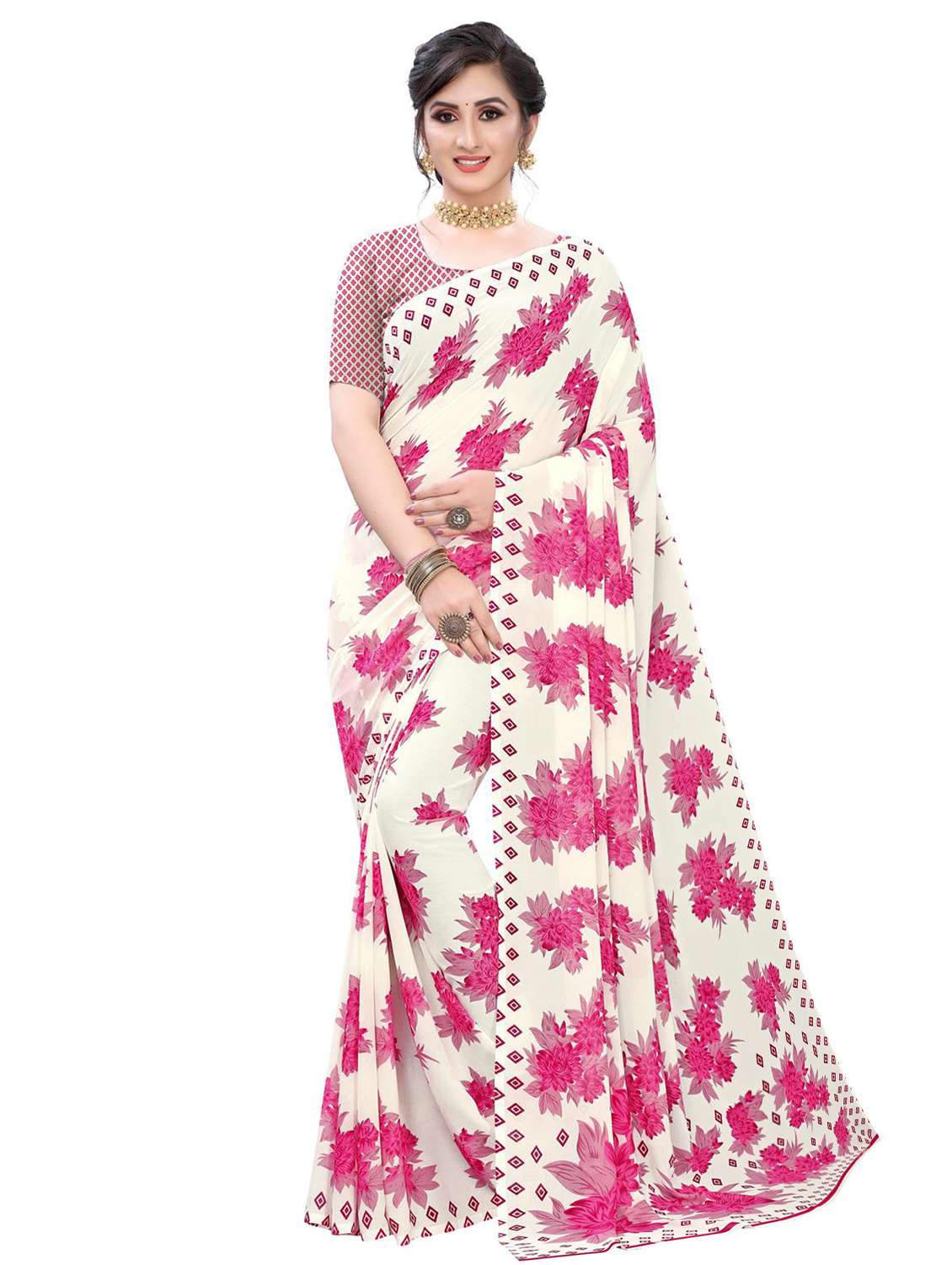 floral printed saree with blouse