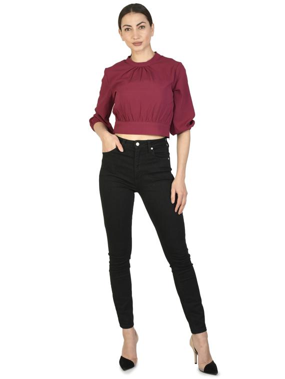round neck solid crop top - 17559278 - Standard Image - 3