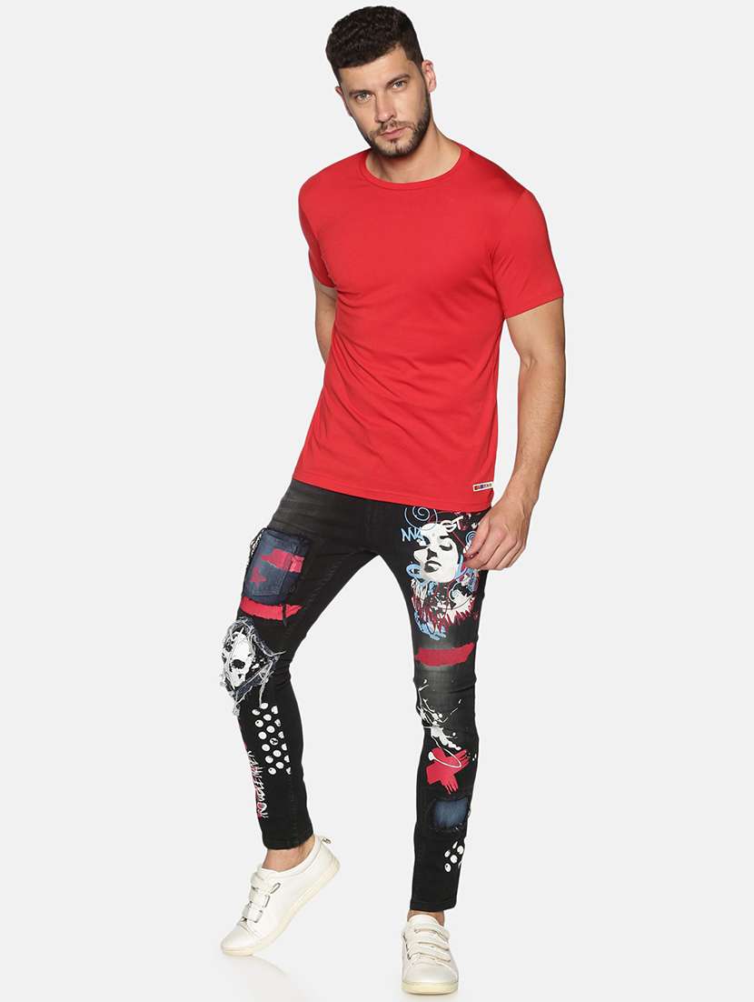 black printed washed denim jeans - 17559913 - Standard Image - 3