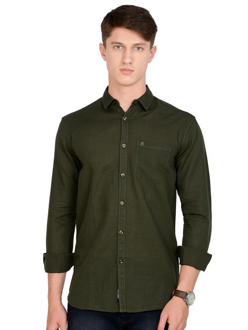 olive green solid linen casual shirt - 17559959 -  Standard Image - 0
