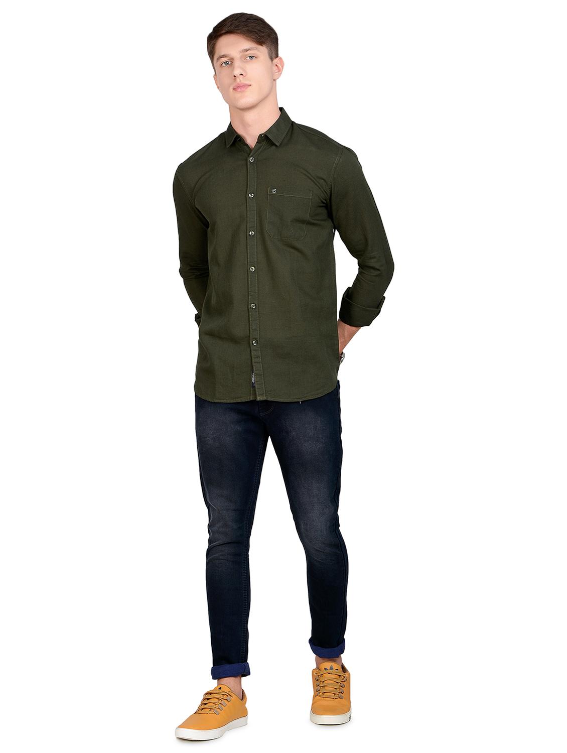 olive green solid linen casual shirt - 17559959 - Standard Image - 3