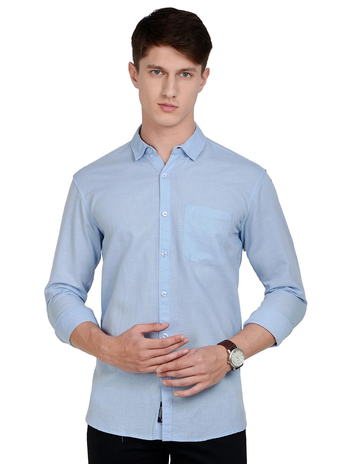 blue solid linen casual shirt - 17559960 -  Zoom Image - 0