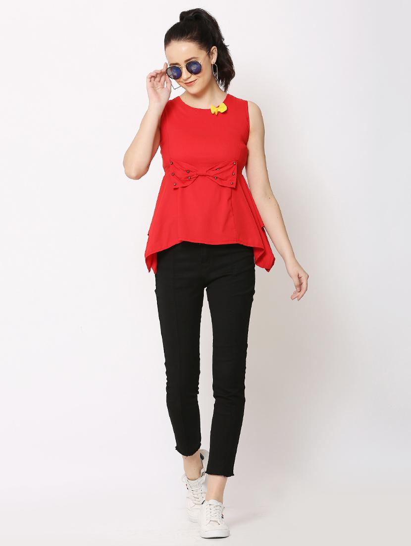 women's high-low round neck top - 17562500 - Standard Image - 3