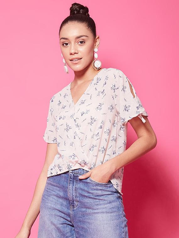 v-neck floral wrap top - 17562552 - Zoom Image - 0