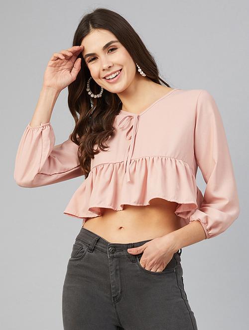 women's crop tie-up neck top - 17562560 - Standard Image - 0