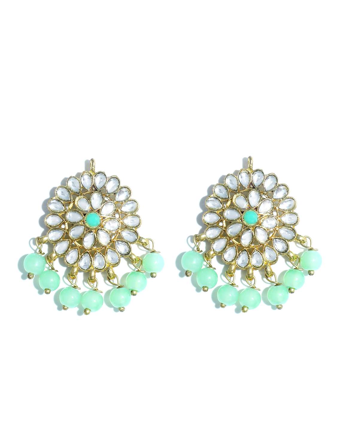 green metal maang teeka with earring set - 17562776 - Standard Image - 3