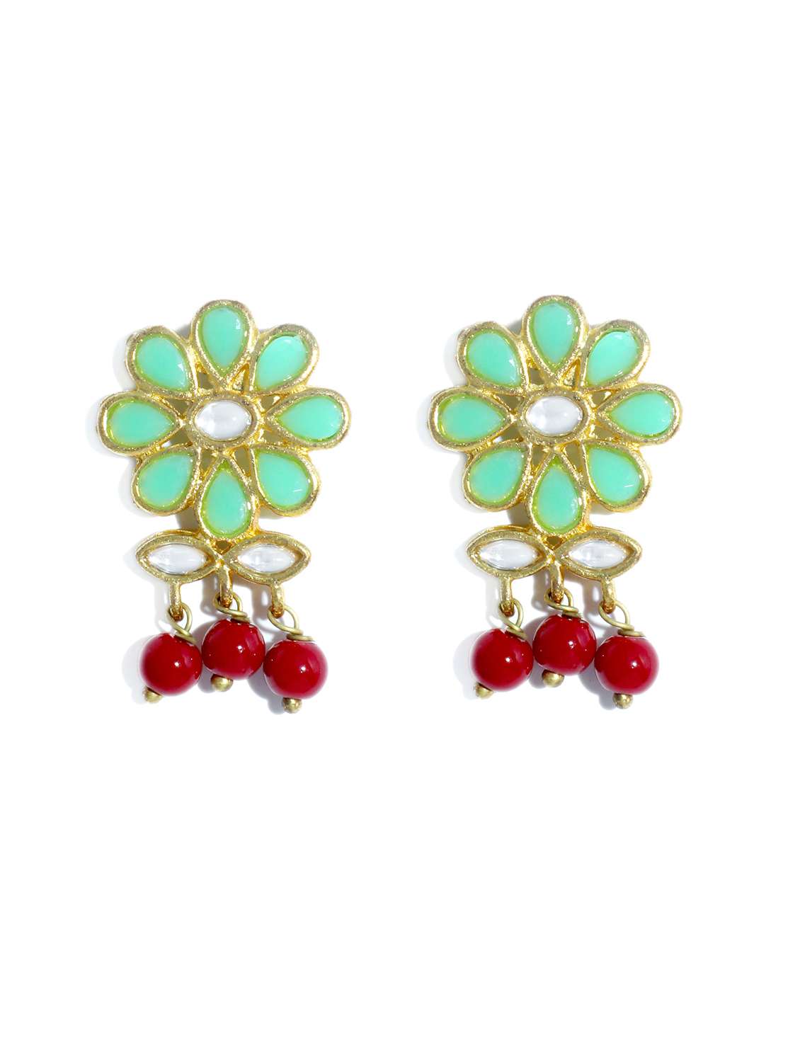 green metal maang teeka with earring set - 17562780 - Standard Image - 3