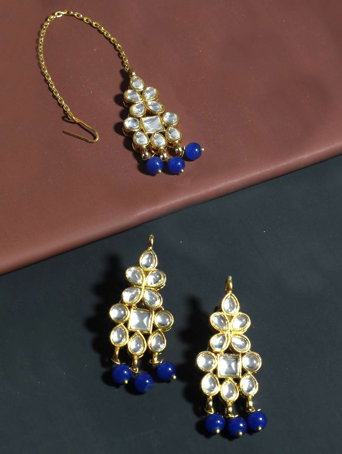 blue metal earing and maang tikka set - 17562791 -  Zoom Image - 0