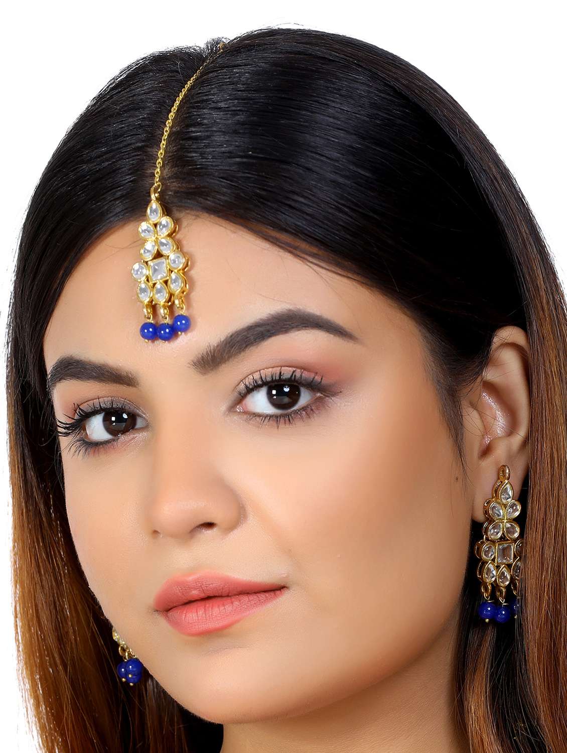 blue metal earing and maang tikka set - 17562791 -  Standard Image - 5