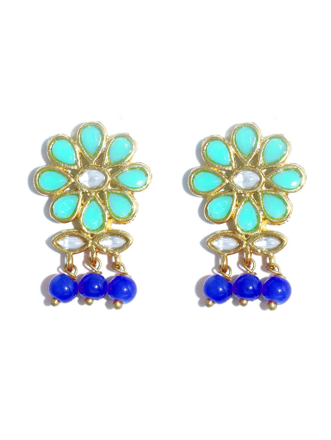 blue metal earring with maang tikka set - 17562796 -  Standard Image - 3