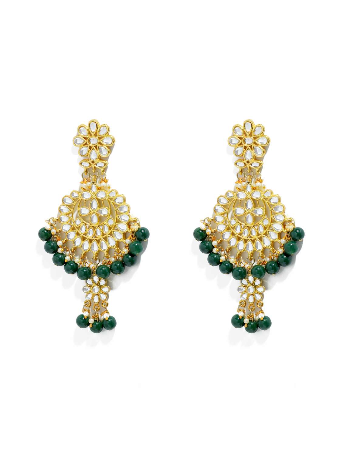 green metal earring and maang tikka set - 17562801 -  Standard Image - 3