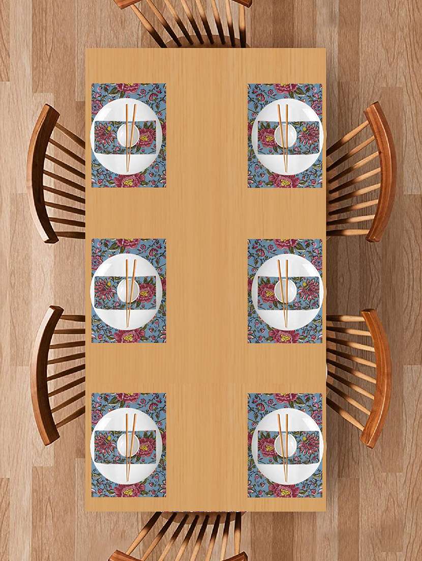 texstylers block printed pure cotton jaipuri print mat and napkin set(6 mat and 6 napkins)