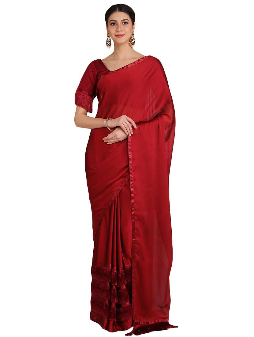 lace detailed solid saree with blouse