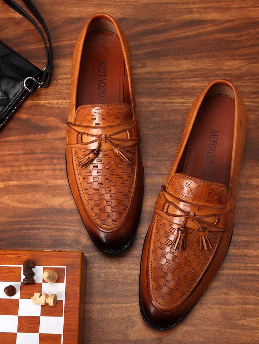 tan patent leather slip on loafers