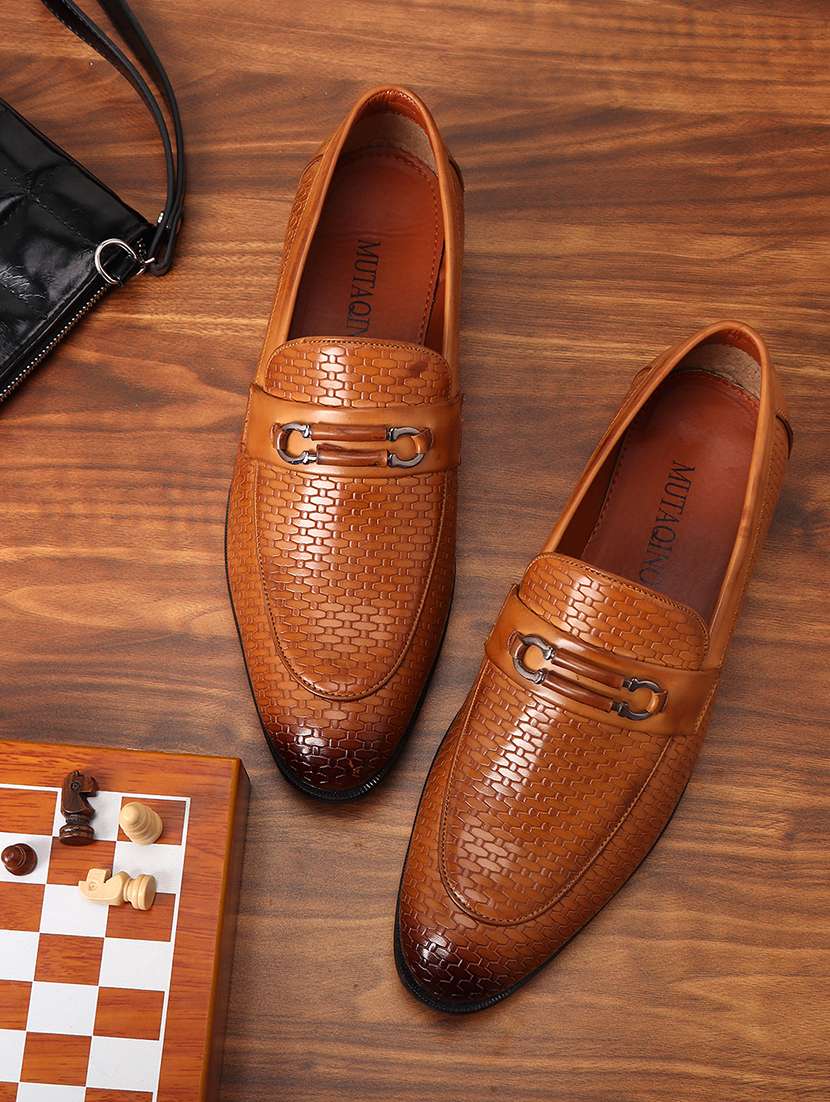 tan patent leather slip on loafers