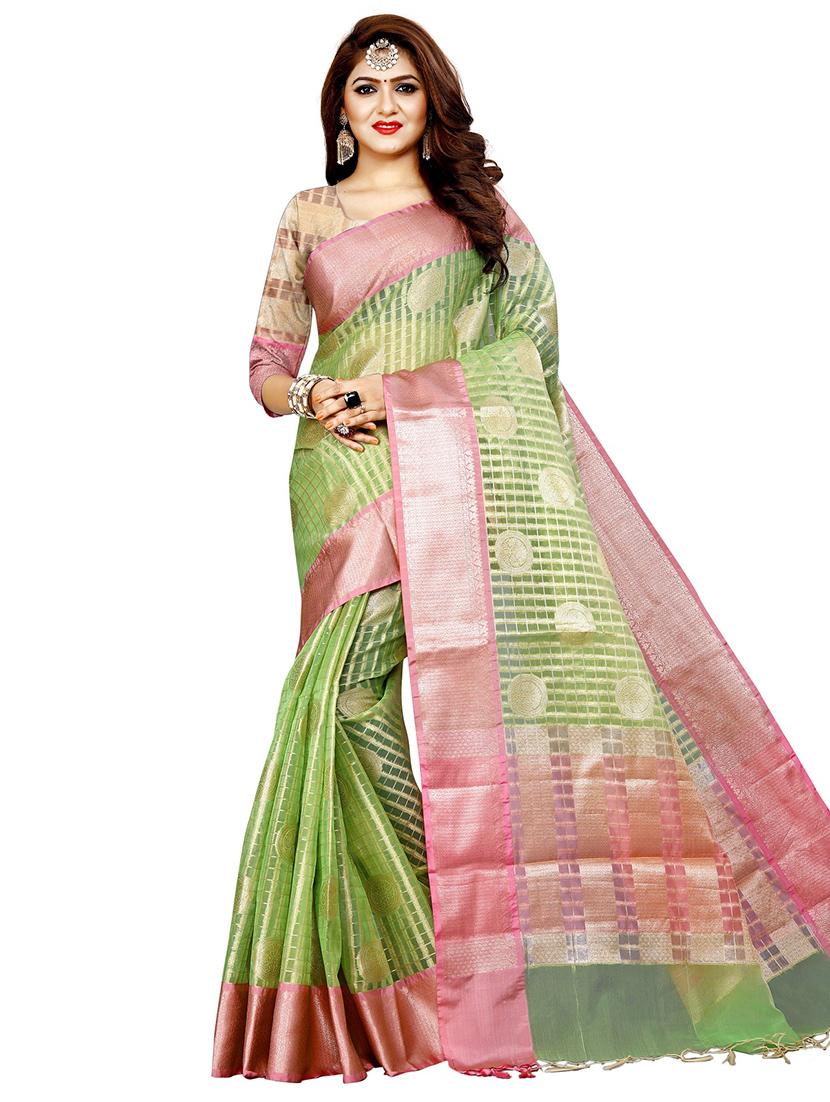 checkered banarasi saree with blouse - 17563539 - Zoom Image - 0