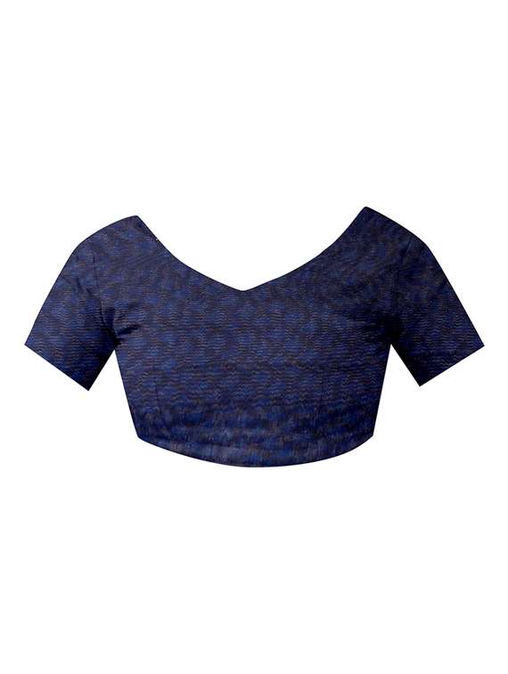 women's geometric navy blue colored saree with blouse - 17563676 - Standard Image - 3