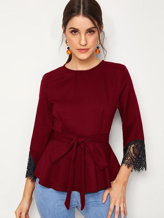 lace detail peplum top - 17565393 - Zoom Image - 0