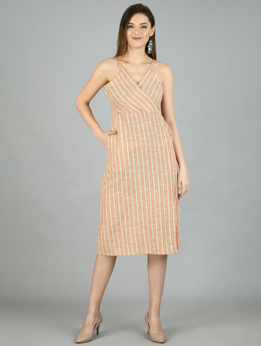 overlap neck striped sheath dress - 17566546 - Zoom Image - 0