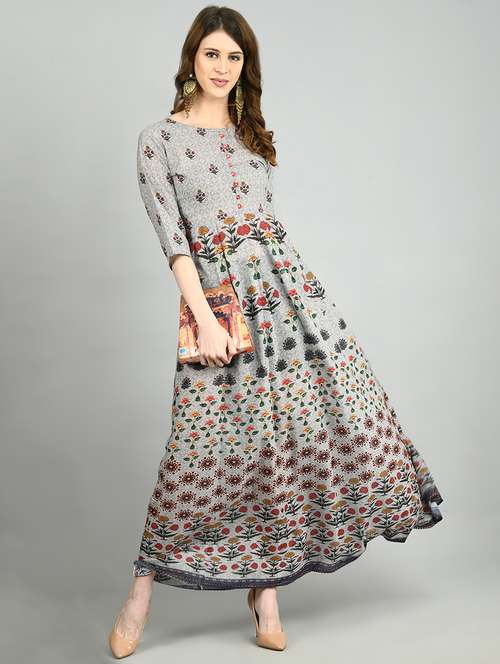 grey floral maxi ethnic dress - 17566556 -  Standard Image - 0