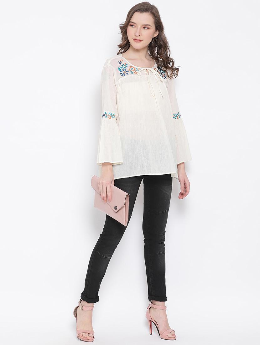 women's a line tie-up neck top - 17567046 - Standard Image - 3