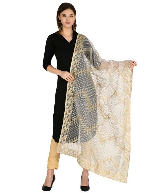 white self designed embroidered dupatta - 17567877 -  Standard Image - 0