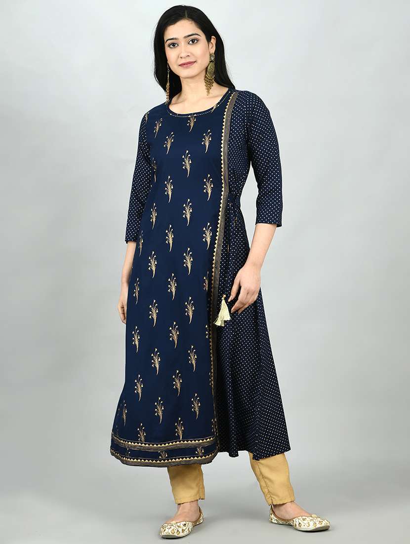 gold print a-line kurta