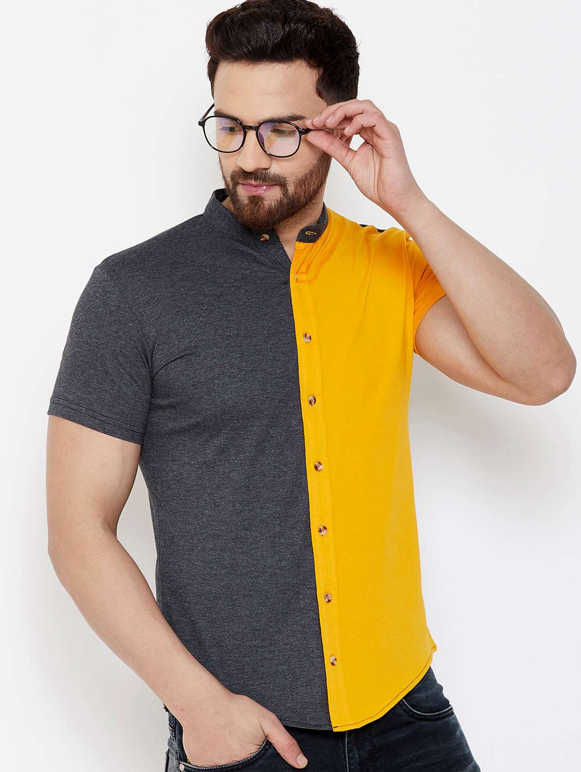 yellow color block casual shirt