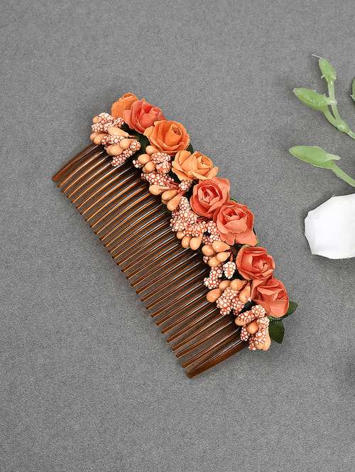 women orange floral handcrafed hair accessory - 17569545 -  Standard Image - 0