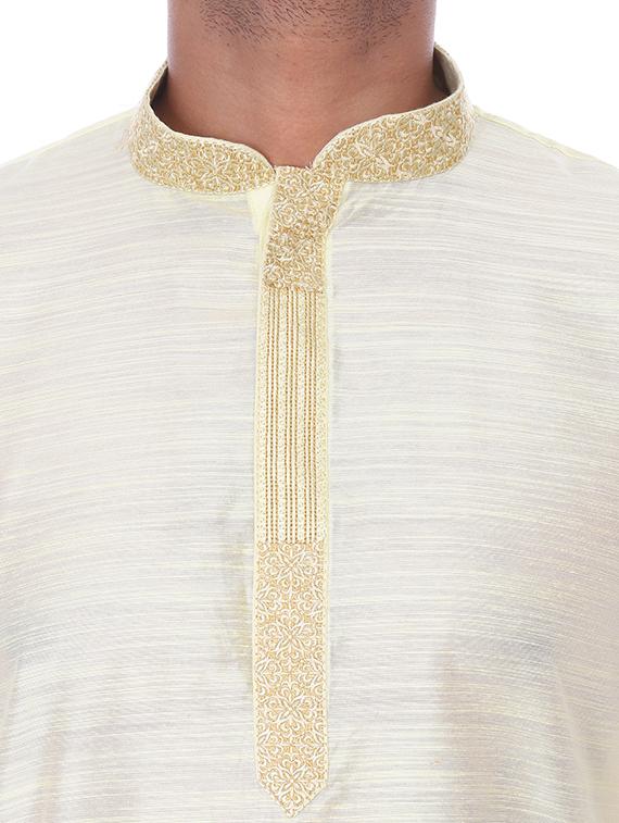 cream solid kurta pyjama set with embroidered neckline - 17569780 - Standard Image - 3