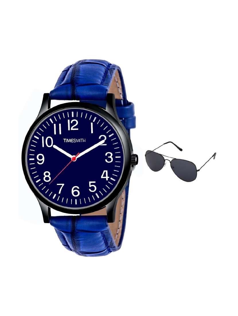 timesmith blue leather blue dial watch for men with free sunglasses  ctc-013-wmg-002