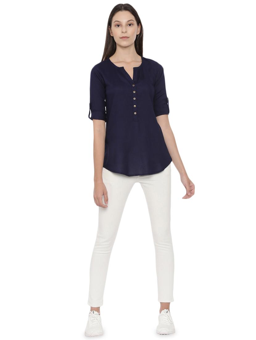 women's straight notch neck top - 17571436 - Standard Image - 3