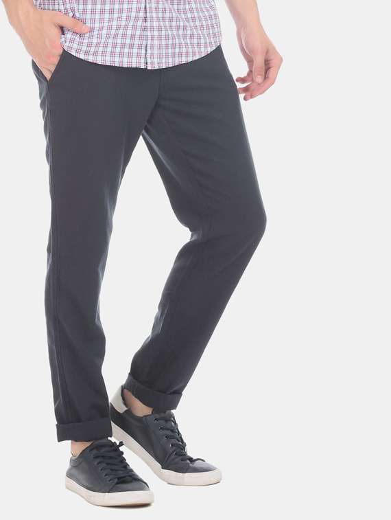 navy blue solid chinos 