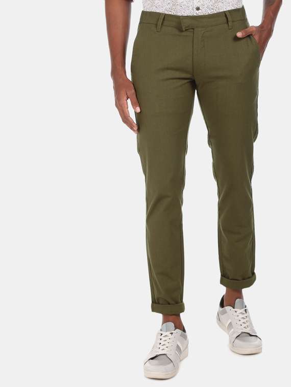 olive green solid chinos casual trouser