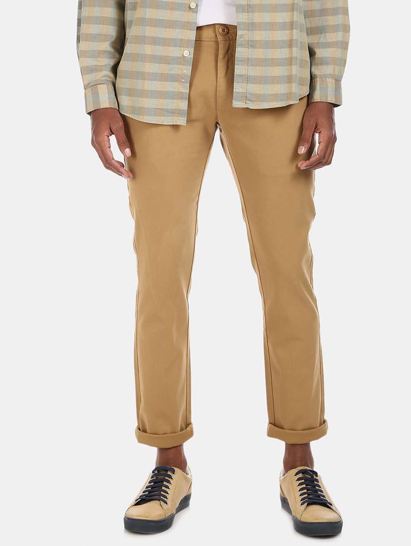 brown solid chinos casual trouser
