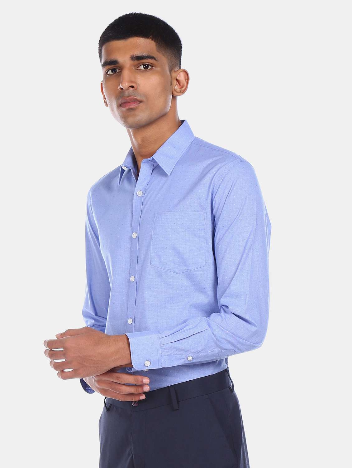 Blue Self Design Formal Shirt 