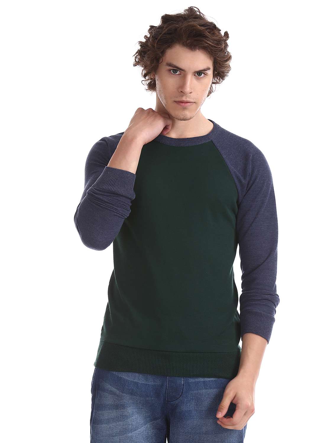 green color block pullover
