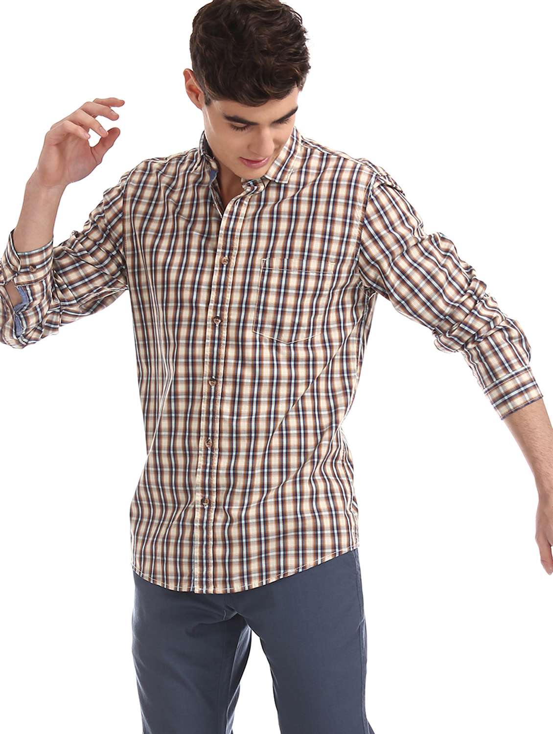 beige checkered casual shirt