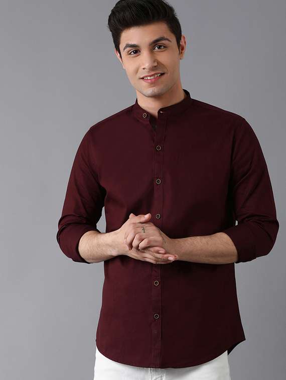 Buy online Burgundy Solid Casual Shirt 