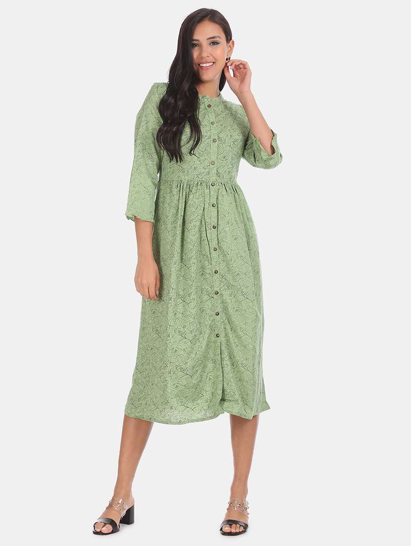 mandarin neck printed a-line dress