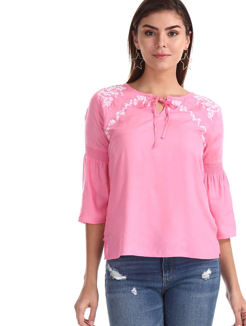 tie up neck bell sleeves top 