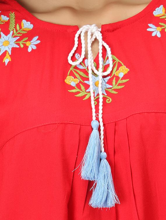 tie up neck floral embroidered top - 17582171 - Standard Image - 5