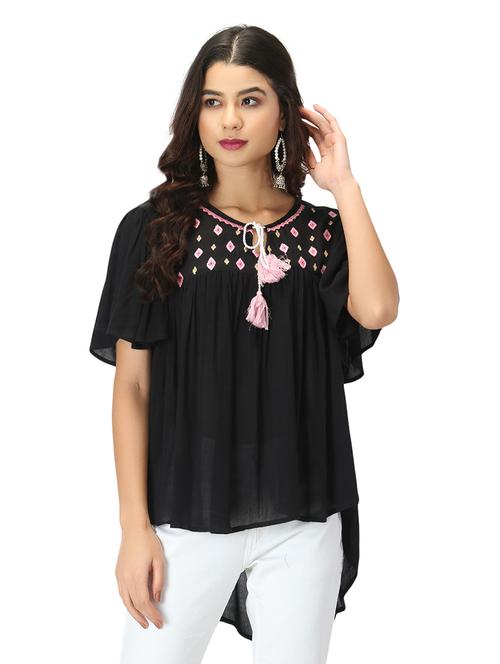 tie up neck high-low top - 17582172 - Standard Image - 0
