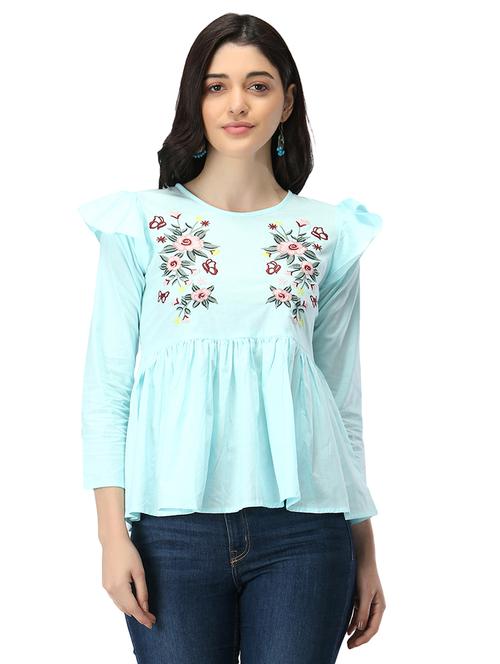 floral embroidered peplum top - 17582174 - Standard Image - 0