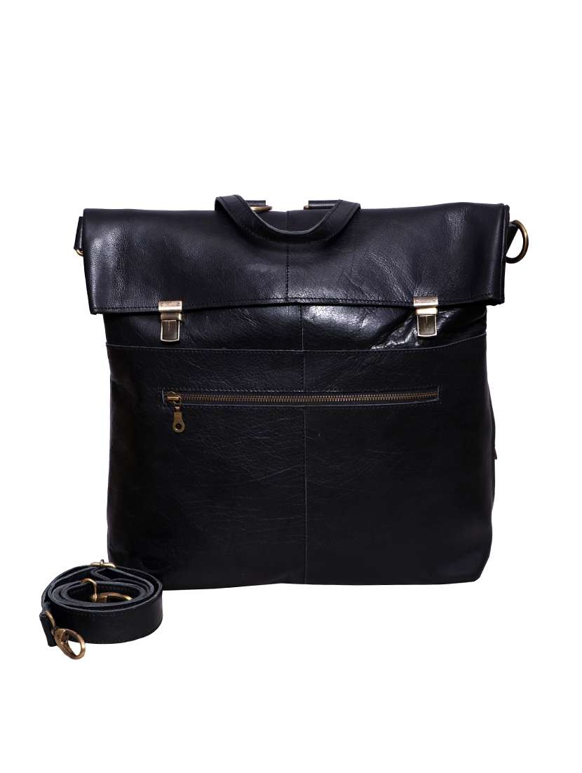black leather utility backpack