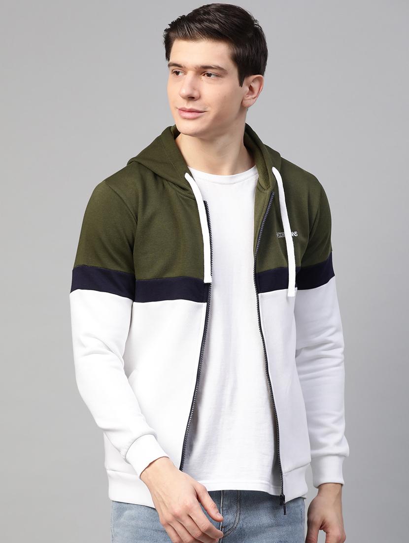 olive green color block cut & sew sweatshirt - 17584165 -  Zoom Image - 0
